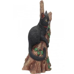 Onyx – Black Cat Resting on Tree Figurine